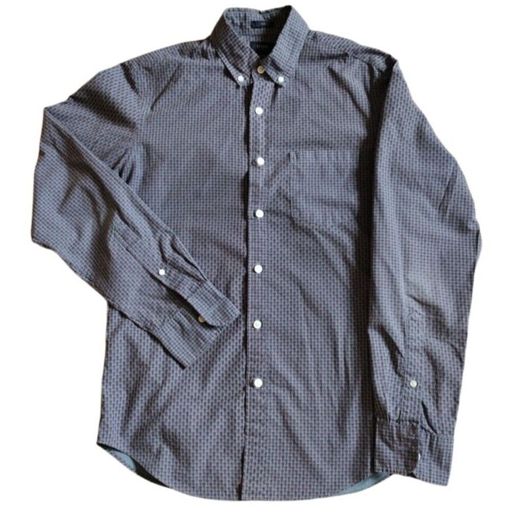 J. Crew Down Shirt Men S Blue Burgundy Slim Long Sleeve 100% Cotton AOP Casual